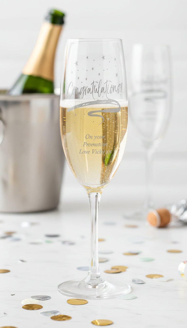 Congratulations Sentiment Personalised Engraved Champagne Prosecco Glass Personalised Champagne Glasses ukgiftstoreonline