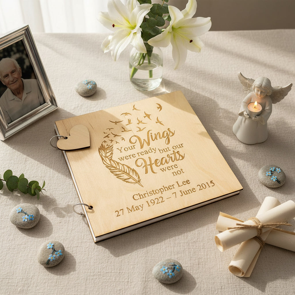 Personalised Large Engraved Wooden Funeral Remembrance Guest Book Scrap Book Album Scrapbook ukgiftstoreonline