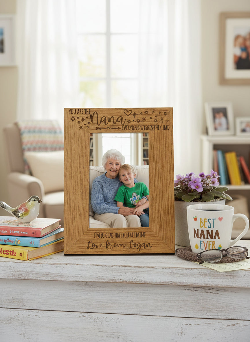 Personalised You Are The Nana Photo Frame Engraved Oak Wood Finish For Mothers Day Christmas or Birthday Nana Photo Frame ukgiftstoreonline