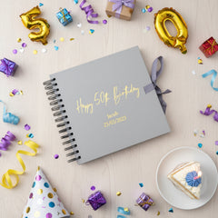Personalised Any age Birthday Grey Scrapbook, Guest Book or Photo Album Gift 16th, 18th, 21st, 30th, 40th, 50th, 60th, 70th, 80th