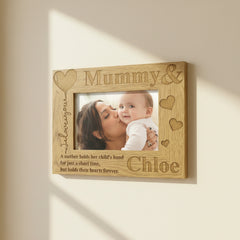 Personalised Mummy and Son or Daughter Heart Wooden Photo Frame Gift