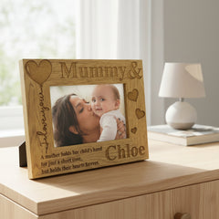Personalised Mummy and Son or Daughter Heart Wooden Photo Frame Gift
