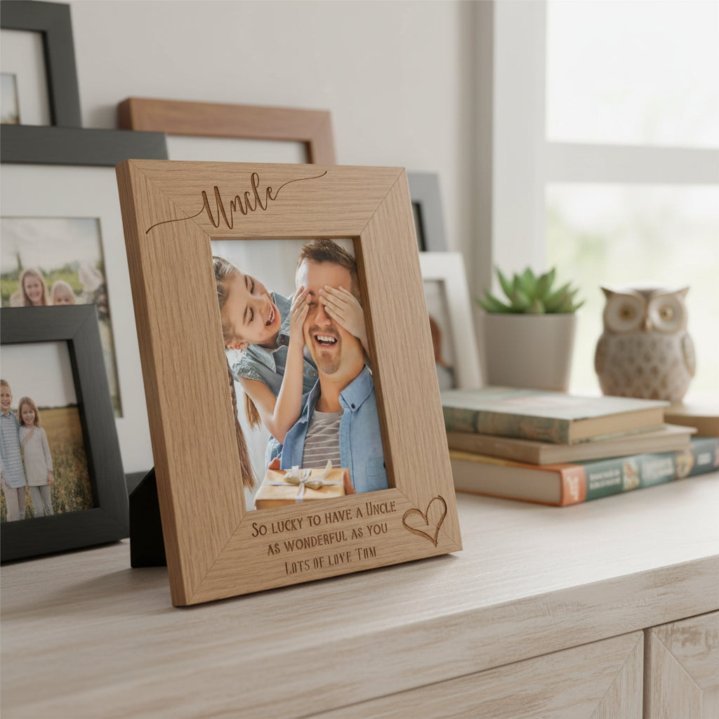 Personalised Uncle Love Heart Engraved Wooden Photo Frame Gift personalised photo frames ukgiftstoreonline