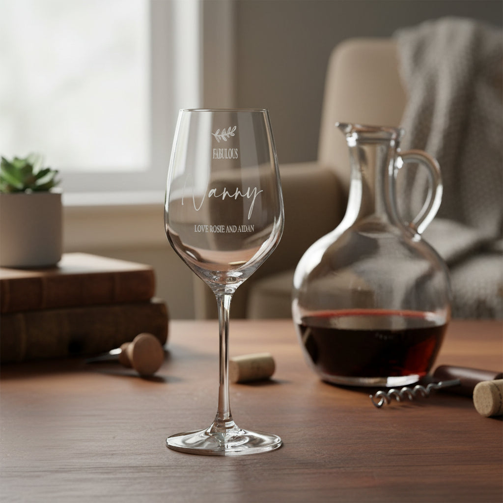 Personalised Fabulous Nanny Engraved Wine Glass Gift with Sentiment Personalised Wine Glasses ukgiftstoreonline