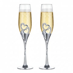 Double Heart Wedding Champagne Flute with Sparkling Crystals Champagne Glasses ukgiftstoreonline