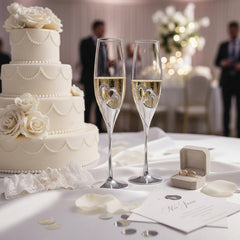 Double Heart Wedding Champagne Flute with Sparkling Crystals Champagne Glasses ukgiftstoreonline