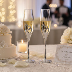 Double Heart Wedding Champagne Flute with Sparkling Crystals Champagne Glasses ukgiftstoreonline