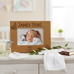 Personalised Baptism Engraved Wooden Photo Frame Gift with Church and Cross Personalised Photo Frame ukgiftstoreonline