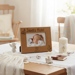 Personalised Baptism Engraved Wooden Photo Frame Gift with Church and Cross Personalised Photo Frame ukgiftstoreonline