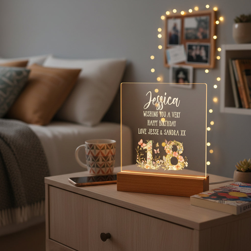 Personalised 18th birthday Gift For Her LED Light With Flowers and Butterflies Personalised Heart Gifts ukgiftstoreonline