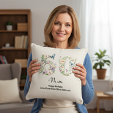 50th Birthday Gift For Her Personalised Cushion With Butterflies and Flowers