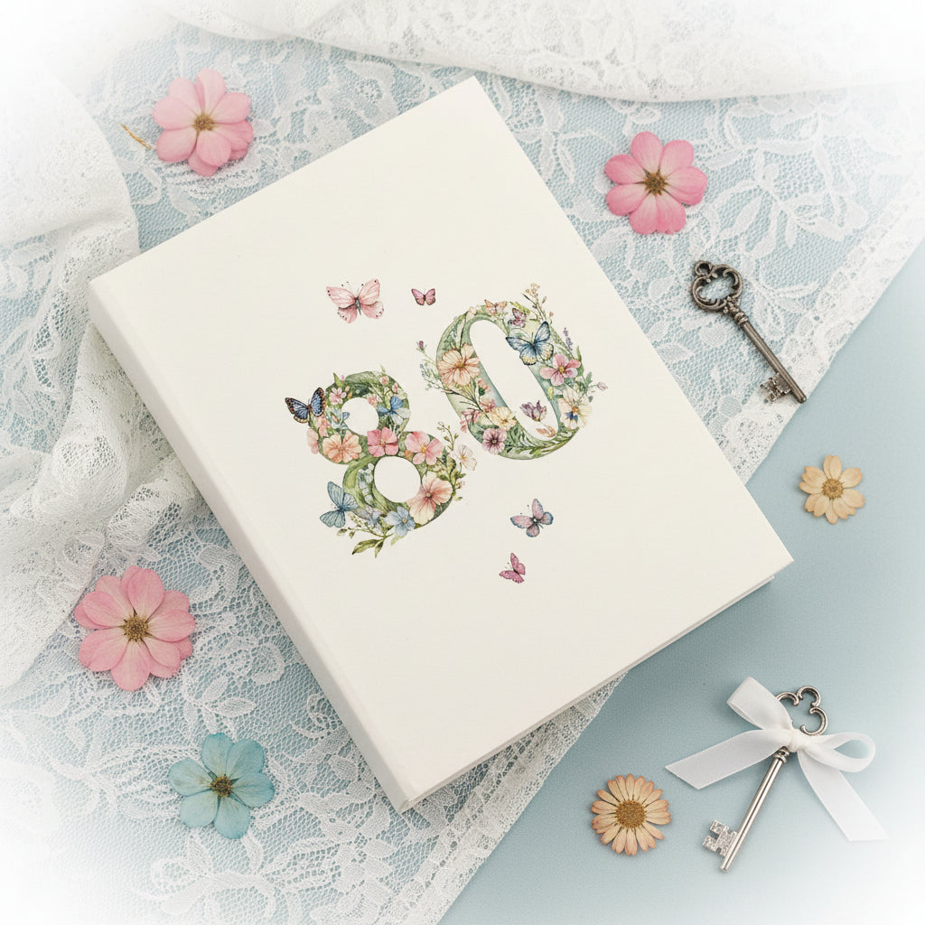 80th Birthday Photo Album Gift For Her 100 Photos 6"x4" Butterflies and Flowers Personalised Photo Album ukgiftstoreonline
