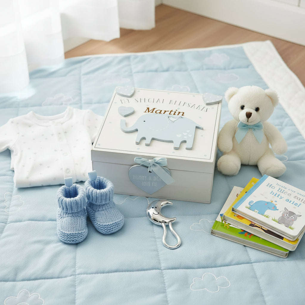 Personalised Baby Boy wooden Engraved Memories Keepsake Box Vintage Style Keepsake Memory Box ukgiftstoreonline