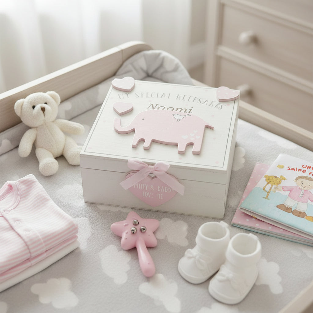 Personalised Baby Girl Engraved wooden Memories Keepsake Box Vintage Style Keepsake Memory Box ukgiftstoreonline