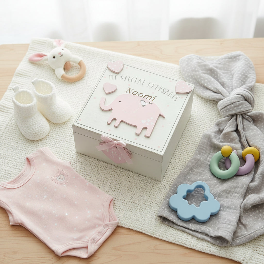 Personalised Baby Girl Engraved wooden Memories Keepsake Box Vintage Style Keepsake Memory Box ukgiftstoreonline