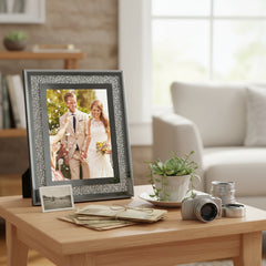 Crushed Crystals Photo Frame Silver Mirrored Crushed Jewel Crystal Diamante Picture Frame 5x7 Inch ukgiftstoreonline