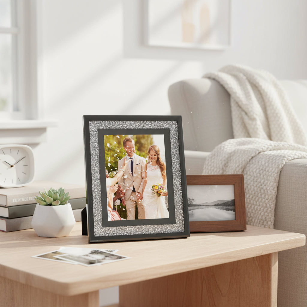 Crushed Crystals Photo Frame Silver Mirrored Crushed Jewel Crystal Diamante Picture Frame 5x7 Inch ukgiftstoreonline