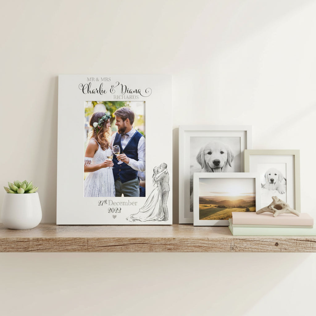 Personalised Wedding Day Wooden Photo Frame Gift With Sketch Couple Photo Frame ukgiftstoreonline