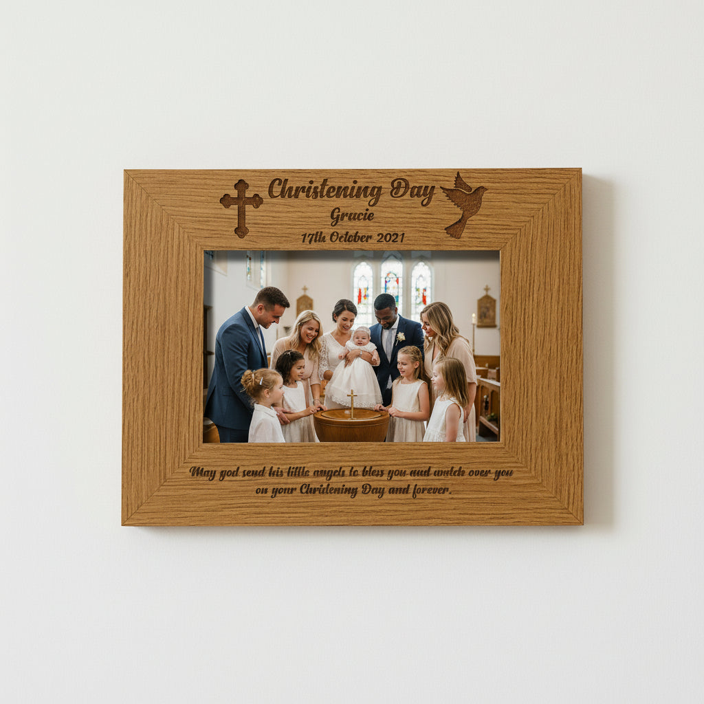 Personalised Christening Day Engraved Wooden Photo Frame Gift Christening Photo Frame ukgiftstoreonline