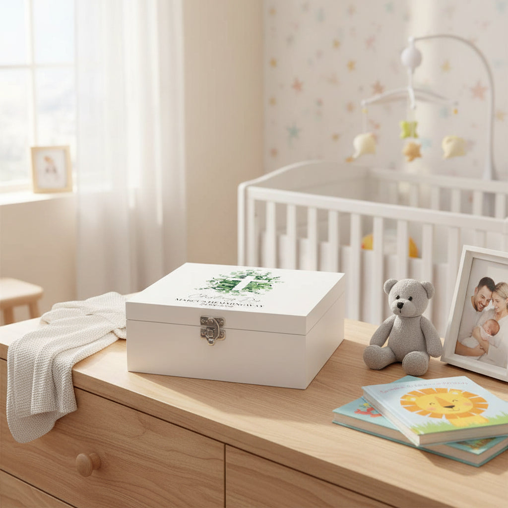 Personalised Christening Wooden Keepsake Wooden Box With Cross and Eucalyptus Keepsake Wooden Box ukgiftstoreonline