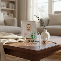 Personalised Christening Heart Block With Green Leaf Cross In Gift Box Personalised Plaque Gift ukgiftstoreonline