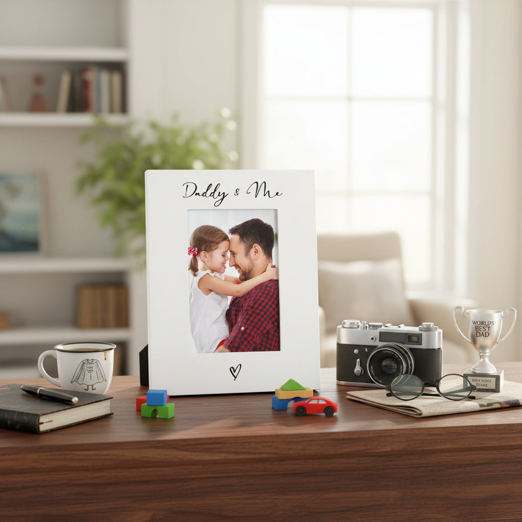 White Portrait Picture Photo Frame Daddy and Me With Love Heart ukgiftstoreonline