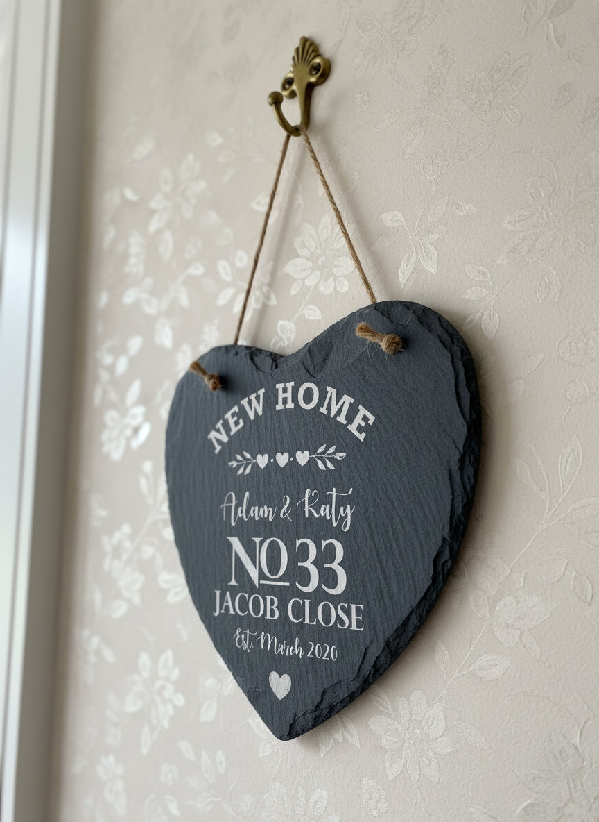 New Home Gift House Warming Personalised Slate Heart Personalised Gifts ukgiftstoreonline