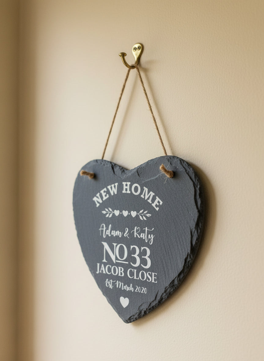 New Home Gift House Warming Personalised Slate Heart Personalised Gifts ukgiftstoreonline