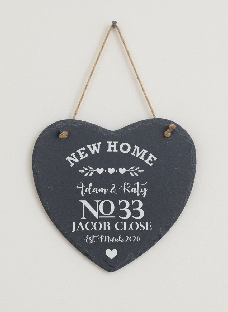 New Home Gift House Warming Personalised Slate Heart Personalised Gifts ukgiftstoreonline
