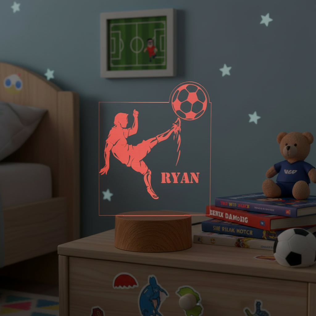 Personalised Footballer Design Gift Lamp Night Light Kids Bedroom Personalised Lights ukgiftstoreonline