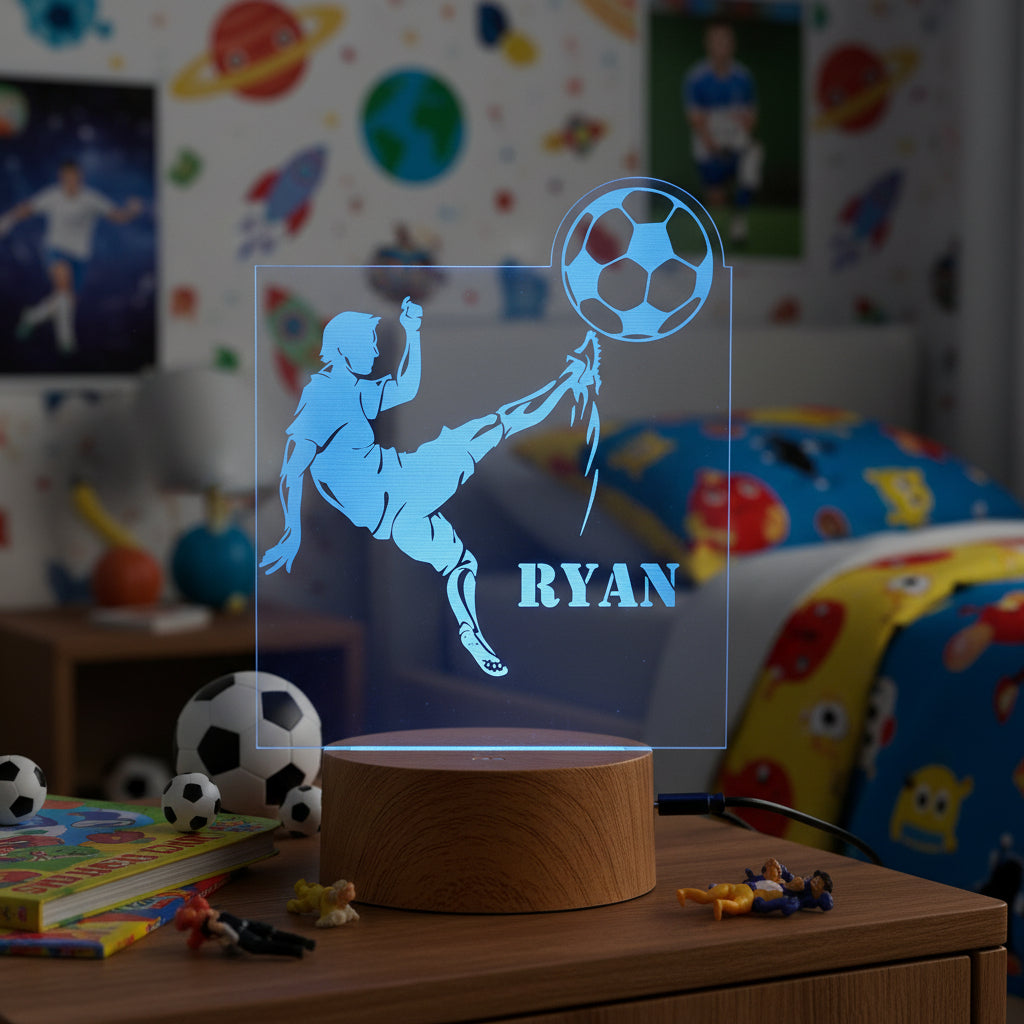 Personalised Footballer Design Gift Lamp Night Light Kids Bedroom Personalised Lights ukgiftstoreonline