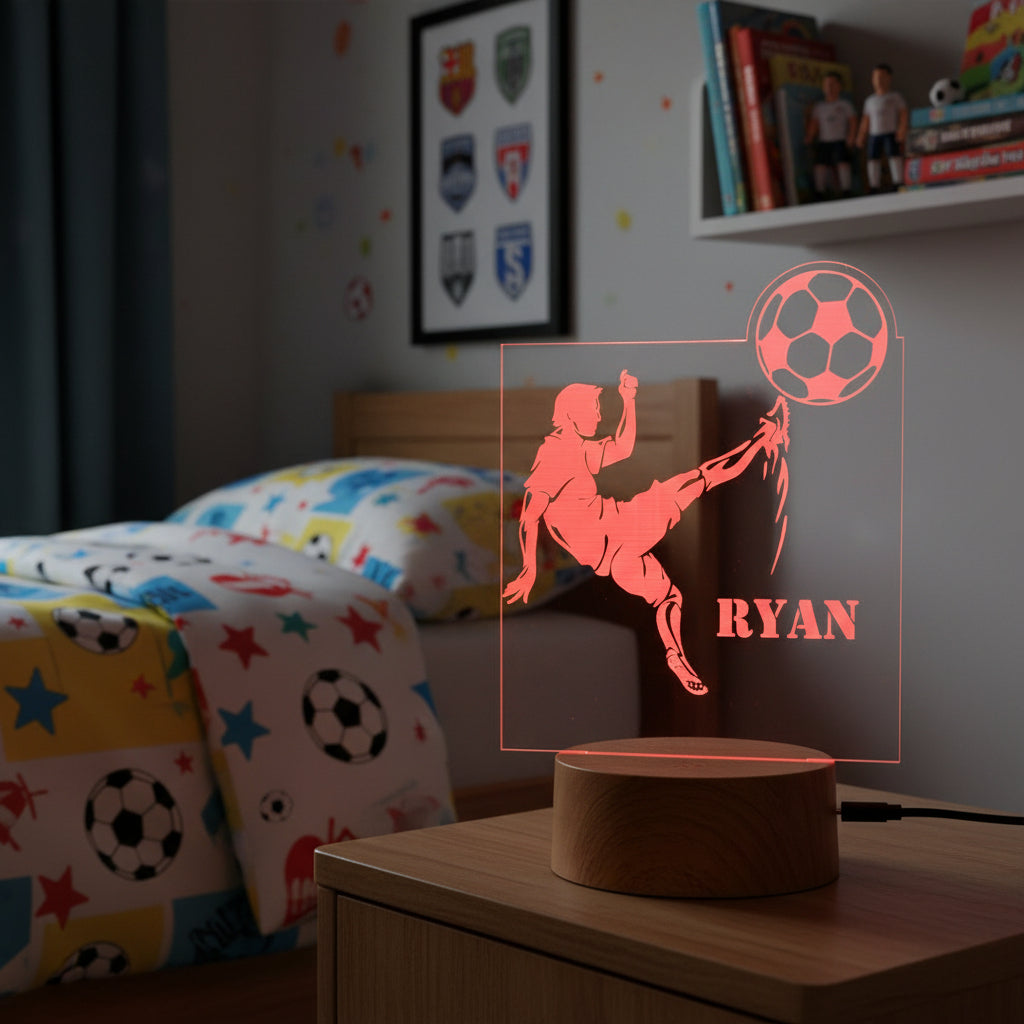 Personalised Footballer Design Gift Lamp Night Light Kids Bedroom Personalised Lights ukgiftstoreonline