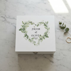 Personalised Luxury Wooden Wedding Box Keepsakes With Floral Green Heart Keepsake Wooden Box ukgiftstoreonline