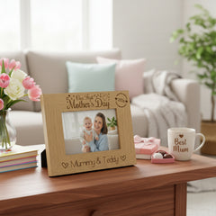 Personalised Our first Mothers Day Engraved Photo Frame Oak wood finish Landscape Photo Frame ukgiftstoreonline