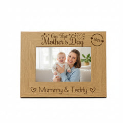 Personalised Our first Mothers Day Engraved Photo Frame Oak wood finish Landscape Photo Frame ukgiftstoreonline