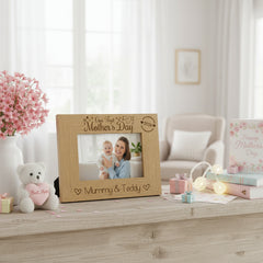Personalised Our first Mothers Day Engraved Photo Frame Oak wood finish Landscape Photo Frame ukgiftstoreonline