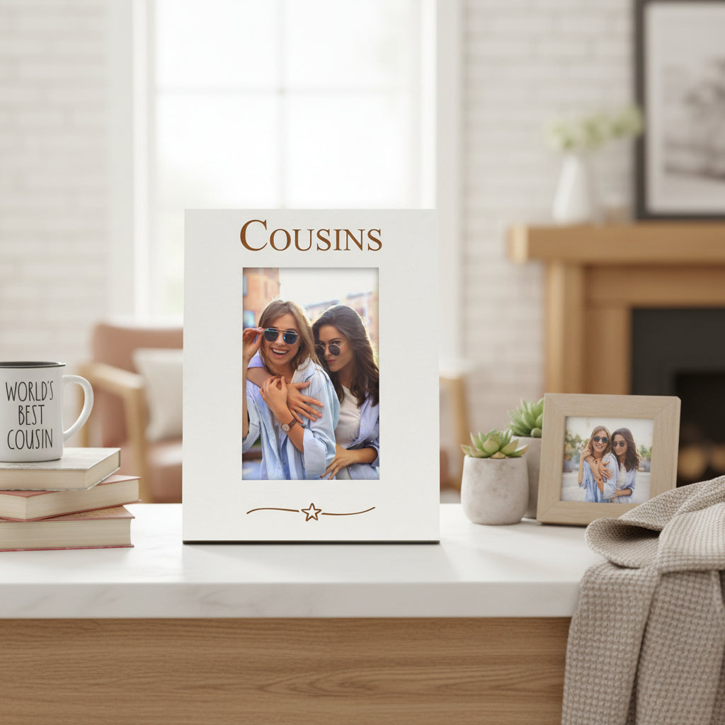 Cousins Engraved White Wooden Portrait Picture Photo Frame Gift Family Photo frame ukgiftstoreonline