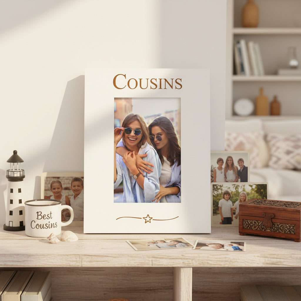 Cousins Engraved White Wooden Portrait Picture Photo Frame Gift Family Photo frame ukgiftstoreonline