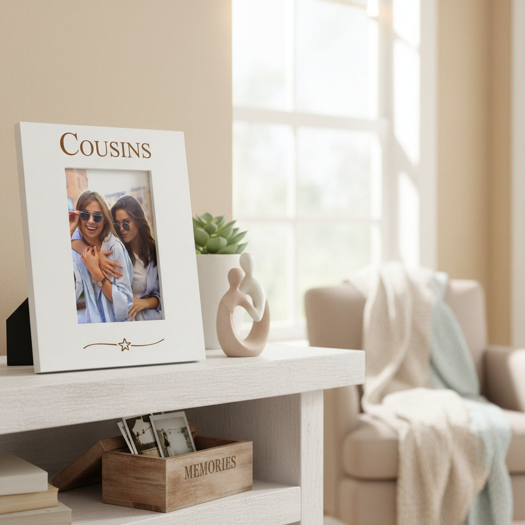 Cousins Engraved White Wooden Portrait Picture Photo Frame Gift Family Photo frame ukgiftstoreonline