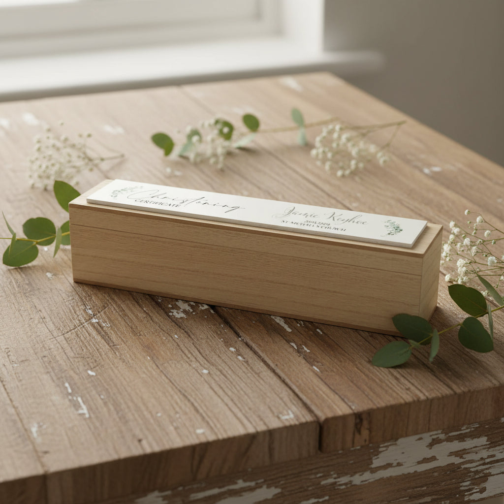 Personalised Christening Day Vintage Style Wooden Certificate Holder Birth certificate holder ukgiftstoreonline