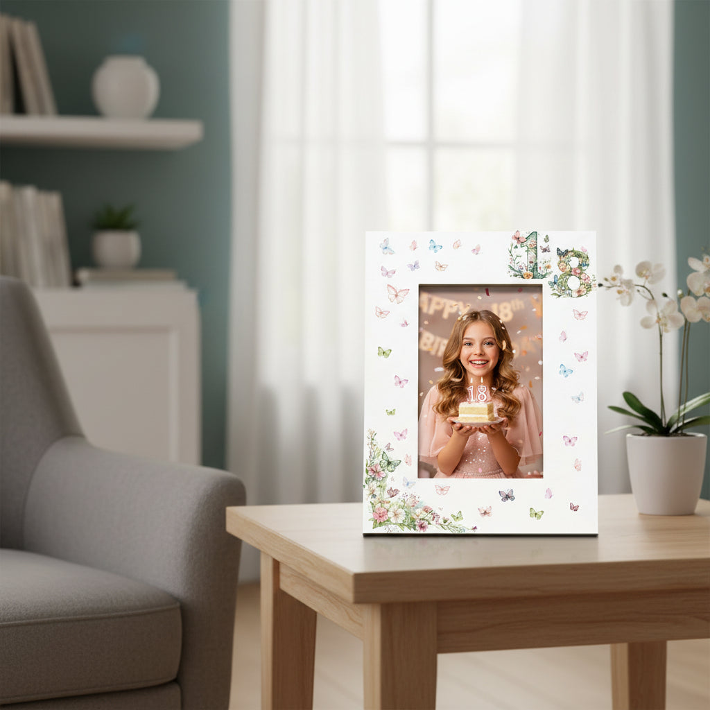 18th Birthday Photo Picture Frame Gift For Her With Butterflies and Flowers Photo Frame ukgiftstoreonline