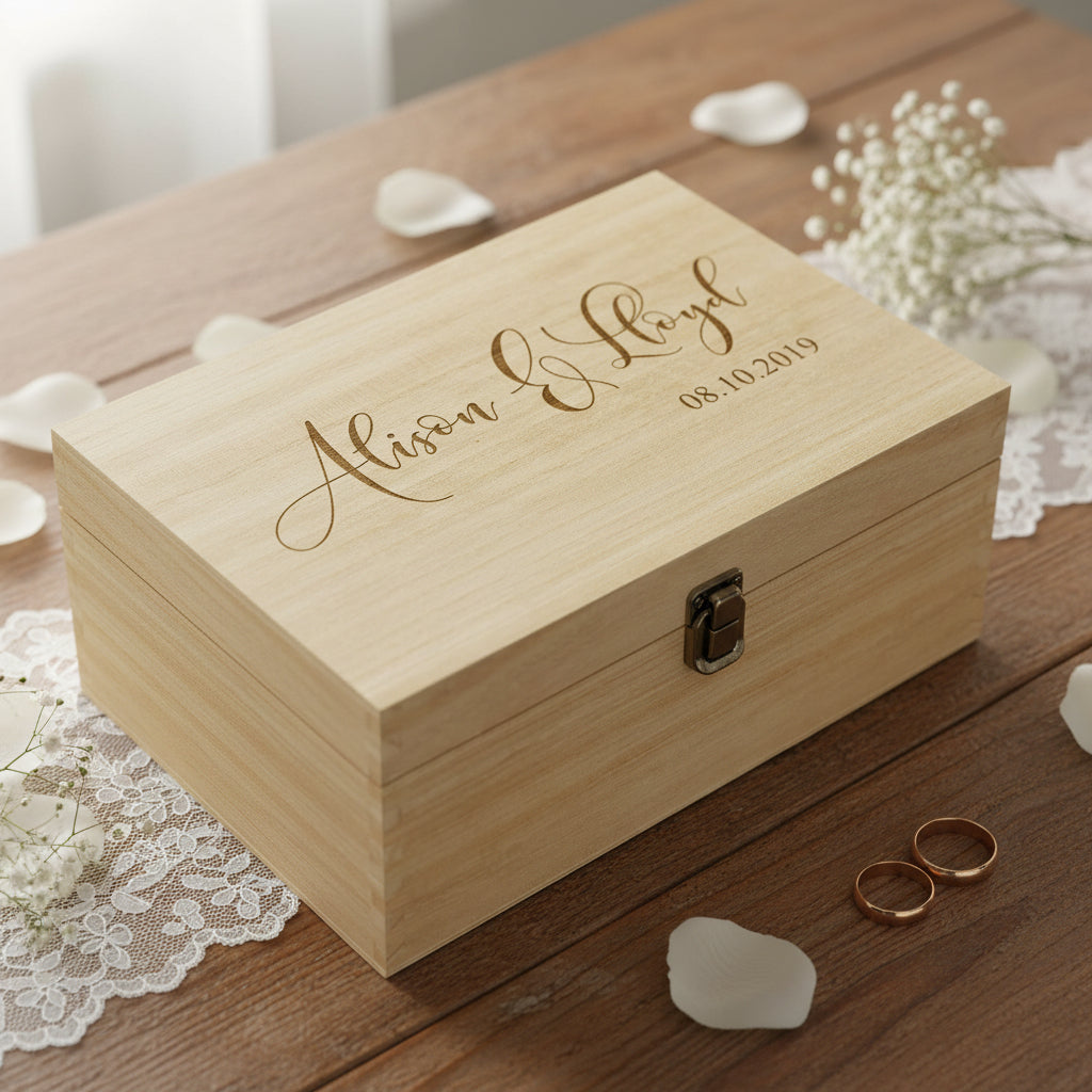 Wooden Personalised Keepsake Memory Box Box Wedding Anniversary Keepsake Wedding Memory box Raised Words