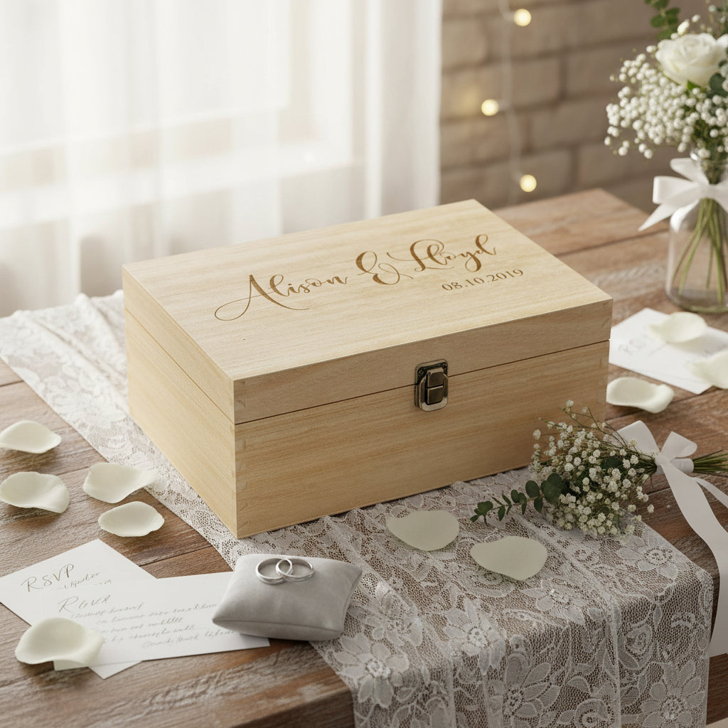 Wooden Personalised Keepsake Memory Box Box Wedding Anniversary Keepsake Wedding Memory box Raised Words