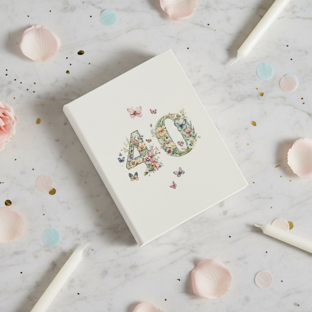 40th Birthday Photo Album Gift For Her 100 Photos 6"x4" Butterflies and Flowers Personalised Photo Album ukgiftstoreonline