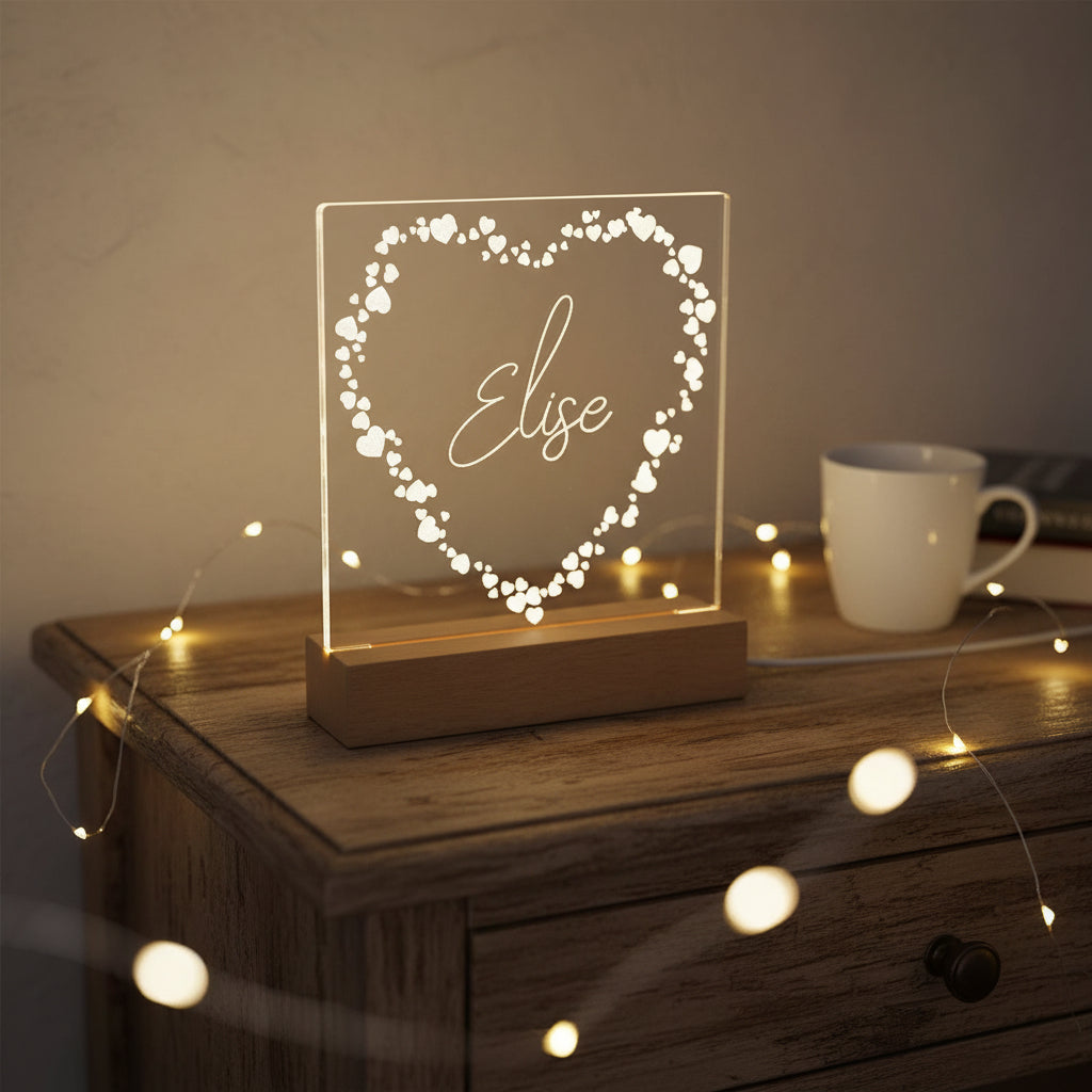 Any Name and Heart Personalised Night Light LED Lamp Gift Personalised Lights ukgiftstoreonline