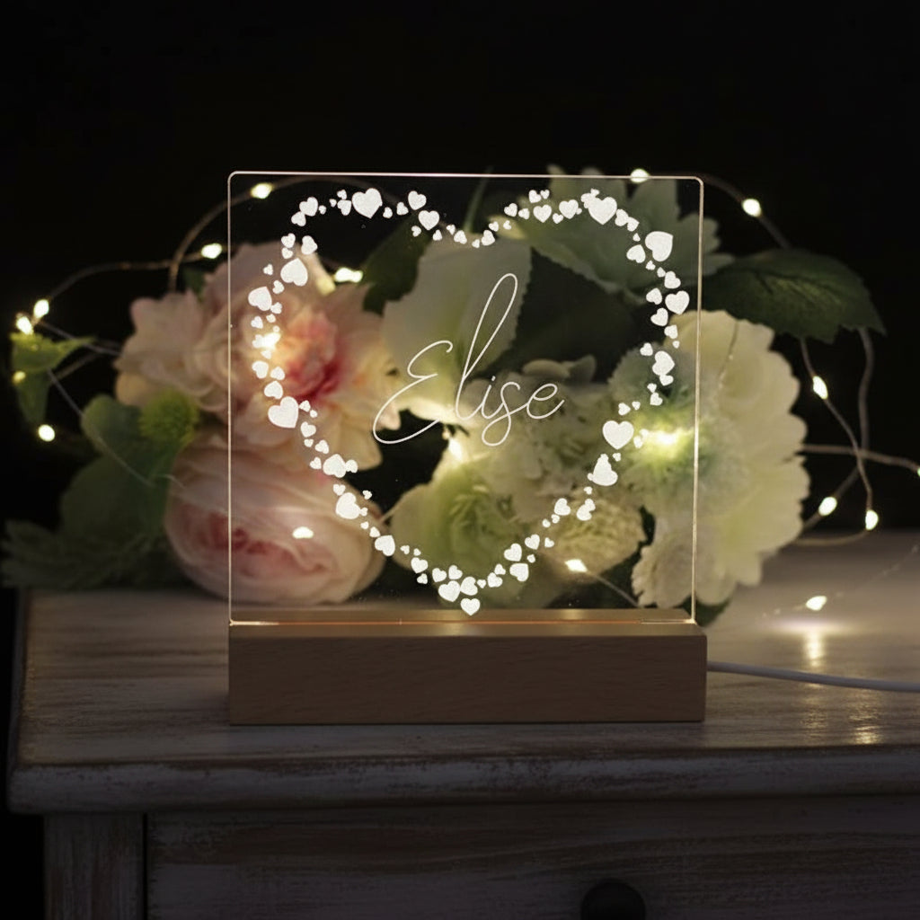 Any Name and Heart Personalised Night Light LED Lamp Gift Personalised Lights ukgiftstoreonline