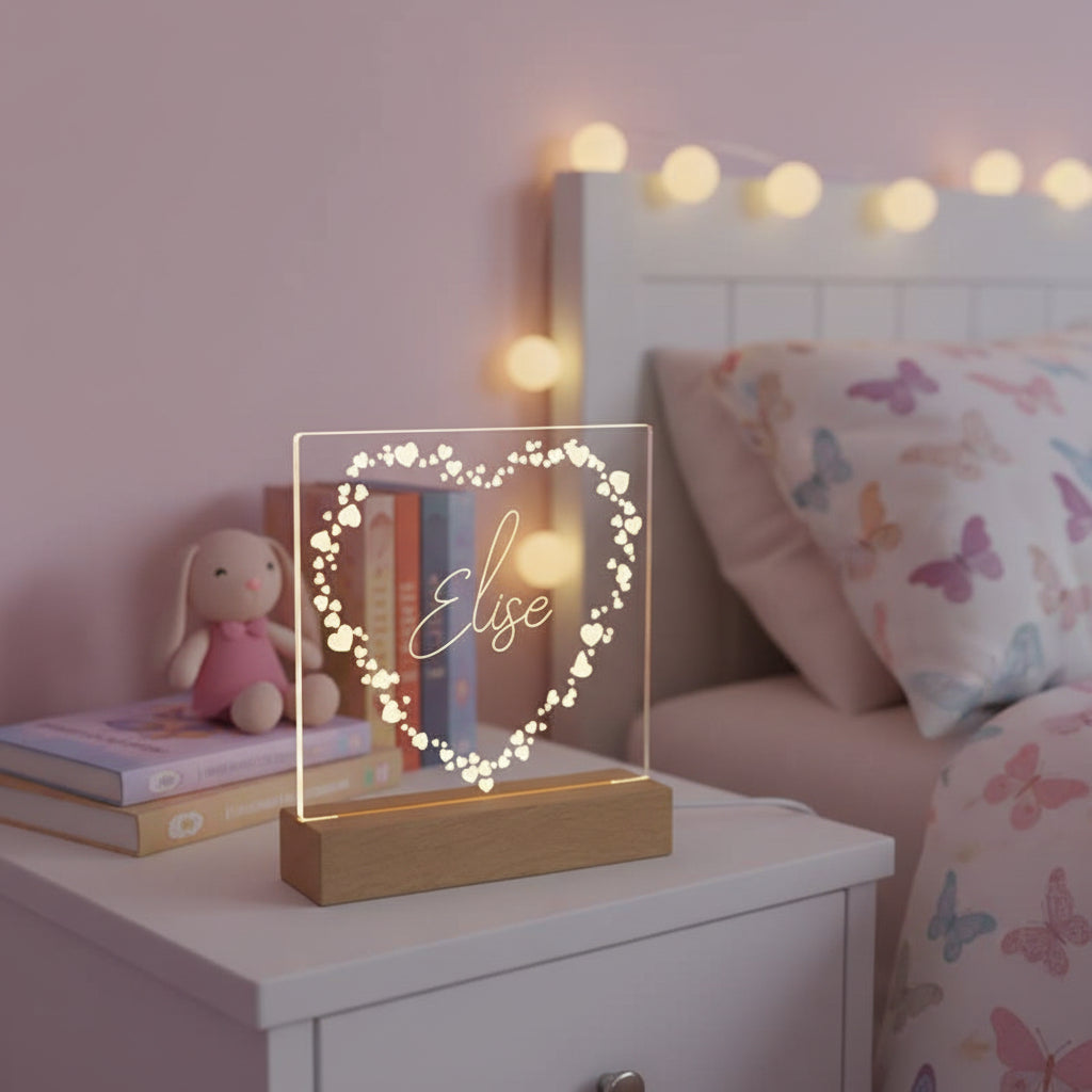 Any Name and Heart Personalised Night Light LED Lamp Gift Personalised Lights ukgiftstoreonline