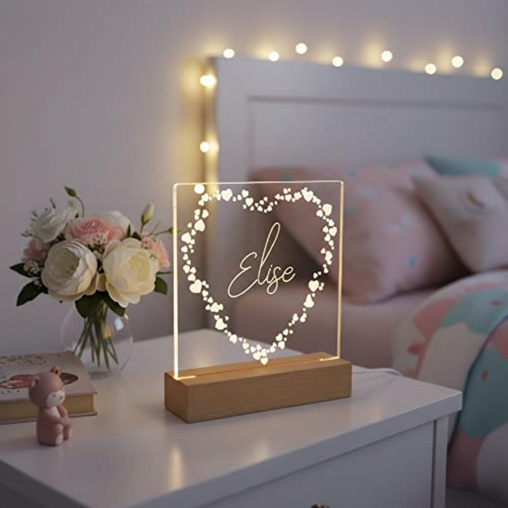 Any Name and Heart Personalised Night Light LED Lamp Gift Personalised Lights ukgiftstoreonline