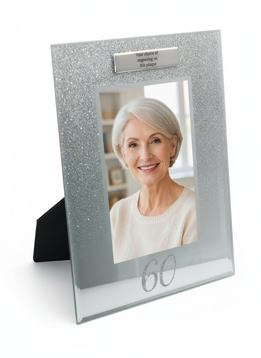 Personalised 60th Birthday Photo Frame Silver Glitter Gift Birthday Photo Frame ukgiftstoreonline