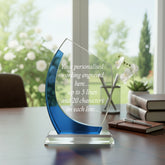 Clear and Blue Glass Personalised Engraved Award Trophy Perfect for Sports, Employees, School Ceremonies & Appreciation
